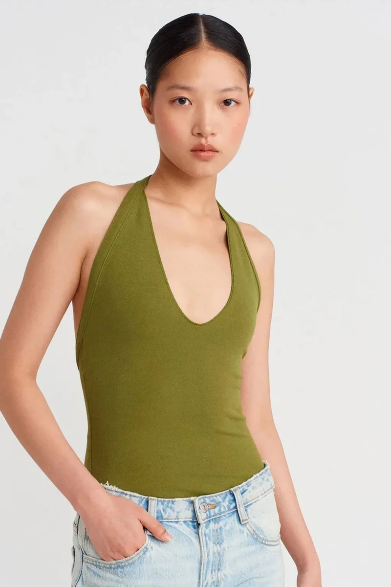 DILVIN Halter Cut-Out Jersey Blouse