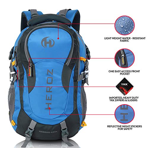 HEROZ Hammer Unisex Nylon 45 L Travel Laptop Backpack bags for mens Water Resistant Slim Durable Fits Up to 17.3 Inch (Grey & Sky Blue) - Image 3