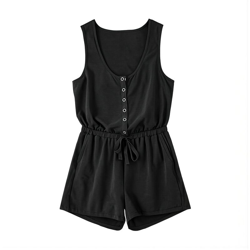 Womens Sleeveless Romper Soft Cotton Blend Casual Shorts Jumpsuit S Gray - Image 1