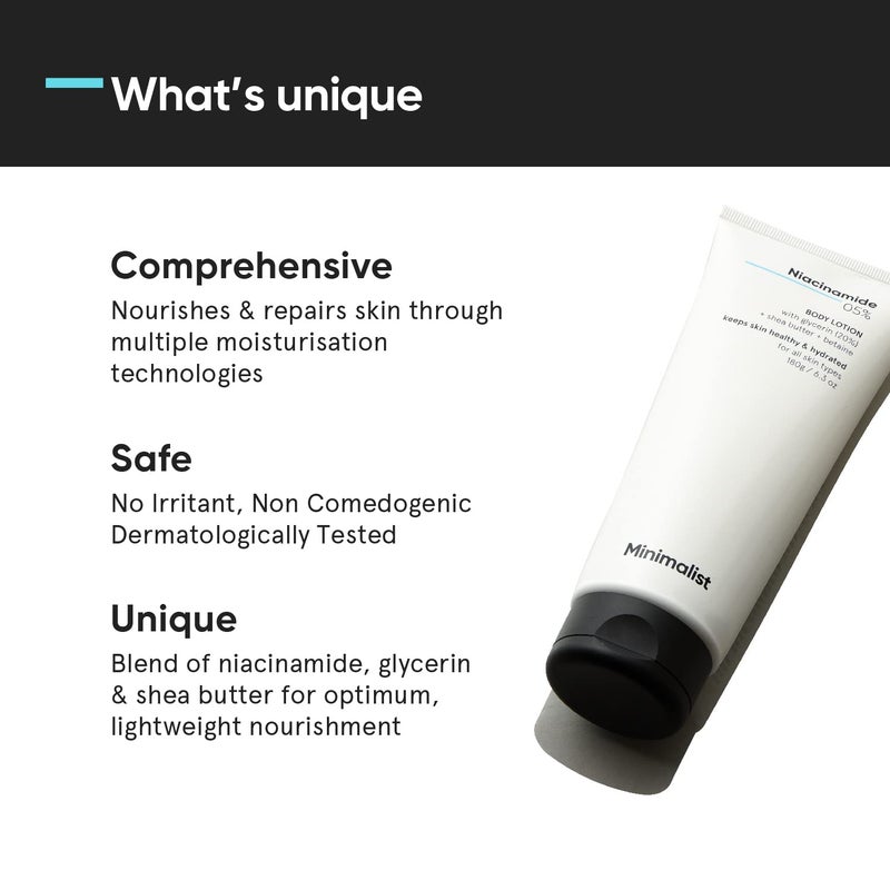 Minimalist Niacinamide 5 Body Lotion  Repairs Skin Barrier  Nourishes With Shea Butter  For Men  women 180 gm - Image 3