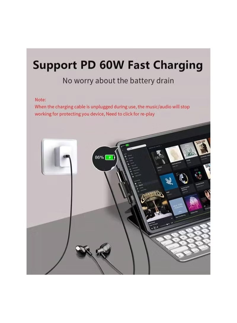 USB C to 3 5mm Headphone and Charger Adapter 2 in 1 USB C to 3 5mm Aux Headphone Jack with 60w Pd Fast Charging Dongle Compatible - Image 3