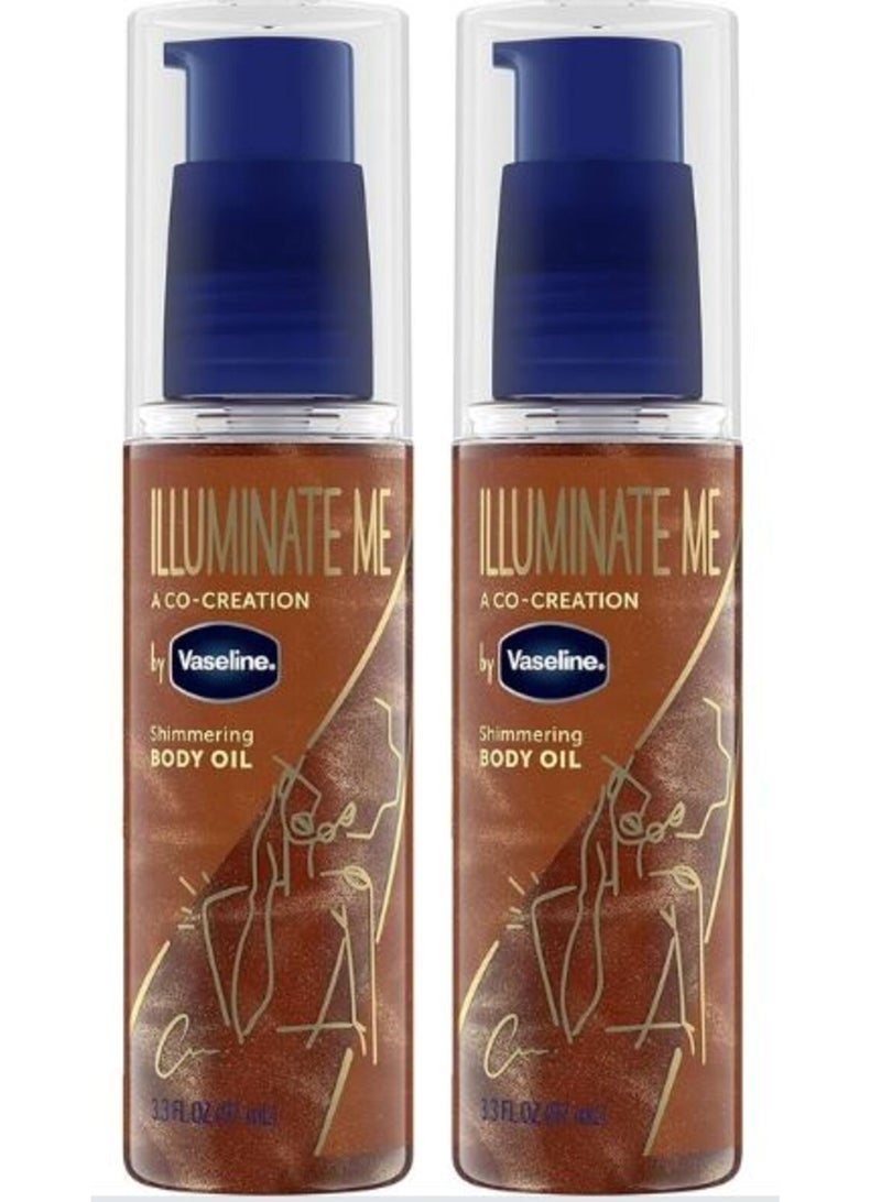 فازلين زيت الجسم اللامع "إيلومينيت مي" مصمم خصيصاً للبشرة الداكنة، يضفي على البشرة إشراقة مميزة ولمسة نهائية لامعة، متوفر بحجم 97 مل (عبوتين). - Image 1
