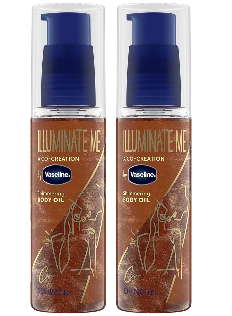 فازلين زيت الجسم اللامع "إيلومينيت مي" مصمم خصيصاً للبشرة الداكنة، يضفي على البشرة إشراقة مميزة ولمسة نهائية لامعة، متوفر بحجم 97 مل (عبوتين). - Image 2