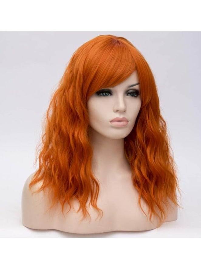 بيرون 18 بوصة شعر مستعار برتقالي داكن متوسط ​​مجعد شعر مستعار برتقالي مع الانفجارات مقاومة للحرارة شعر مستعار صناعي برتقالي مموج (برتقالي داكن)