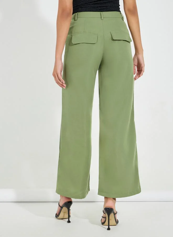 Styli Solid Wide Leg Full Length Pants