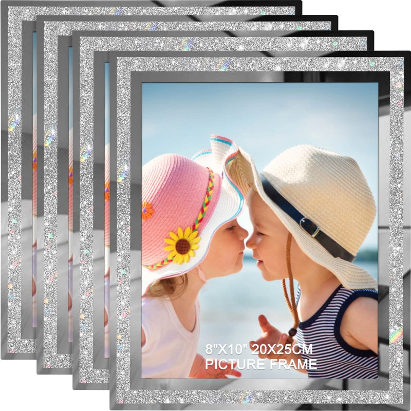 IZIDDO 8x10 Picture Frames Set of 4 Glitter Photo Frame for Tabletop Sliver Gifts Glass Picture Frame Horizontally or Vertically