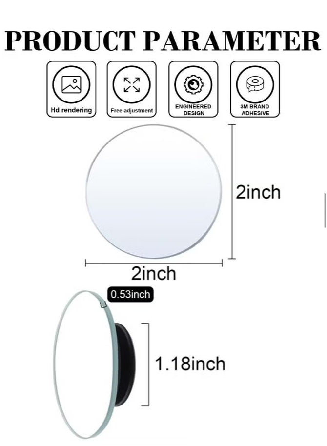 مرآتان لرؤية النقطة العمياء للسيارة بدوران 360 درجة، تصميم مُقعّر صغير دائري بدون إطار، زجاج HD عالي الوضوح، زاوية رؤية واسعة قابلة للتعديل، مناسب لجميع أنواع المركبات، ملصق تثبيت قوي للمرايا الجانبية لزيادة الأمان أثناء القيادة - Image 3