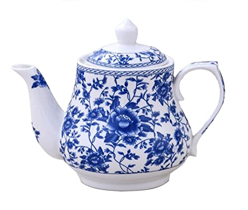 123Arts إبريق شاي خزفي أزرق وأبيض 25 أونصة
