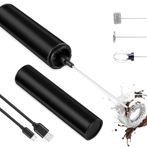 InstaCuppa Rechargeable Travel Milk Frother with 3 Speed Settings,4 Stainless Steel Whisks (Classic Froth,Egg Beater,Protein Mixer) Coffee Beater for Lattes & Cappuccino,Battery Powered,Black - Image 1
