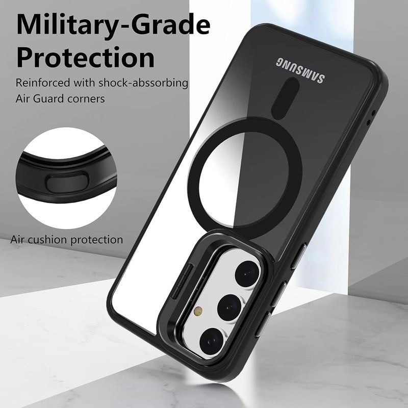 VONZEE PC Compatible For Samsung S24 FE 5G Case,Compatible With Magsafe,Military-Grade Protective Case,Built-In Stash Stand Phone Case,Scratch-Resistant Back Cover,Classic Series|Clear Black - Image 5