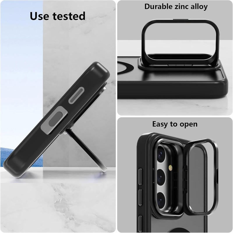 VONZEE PC Compatible For Samsung S24 FE 5G Case,Compatible With Magsafe,Military-Grade Protective Case,Built-In Stash Stand Phone Case,Scratch-Resistant Back Cover,Classic Series|Clear Black - Image 3