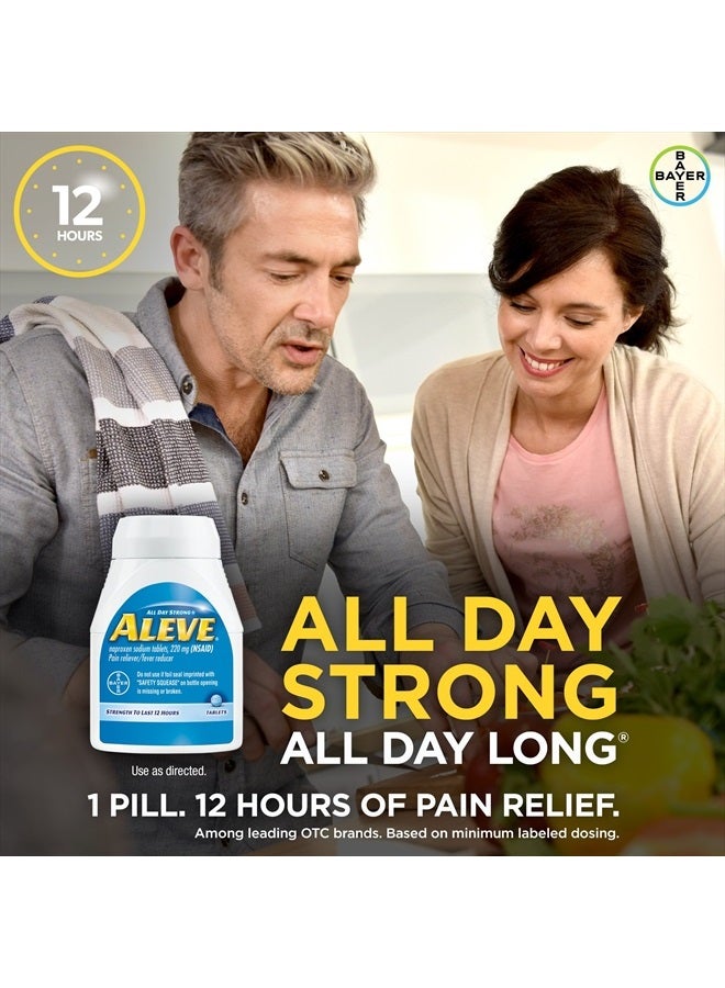 Aleve أقراص تحتوي على نابروكسين صوديوم، 220 ملغ (NSAID) مسكن للألم/مخفض للحمى، 24 حبة، زرقاء - Image 2