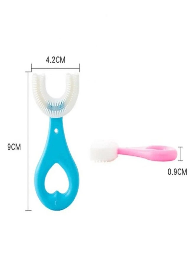Evvorio U Shaped Toothbrush for Kids with Soft Silicone Brush Head for 360 Degree Oral Cleaning, Suitable For 2-6 Years Toddlers, Heart Design, Multicolor, Pack of 2 - Image 2