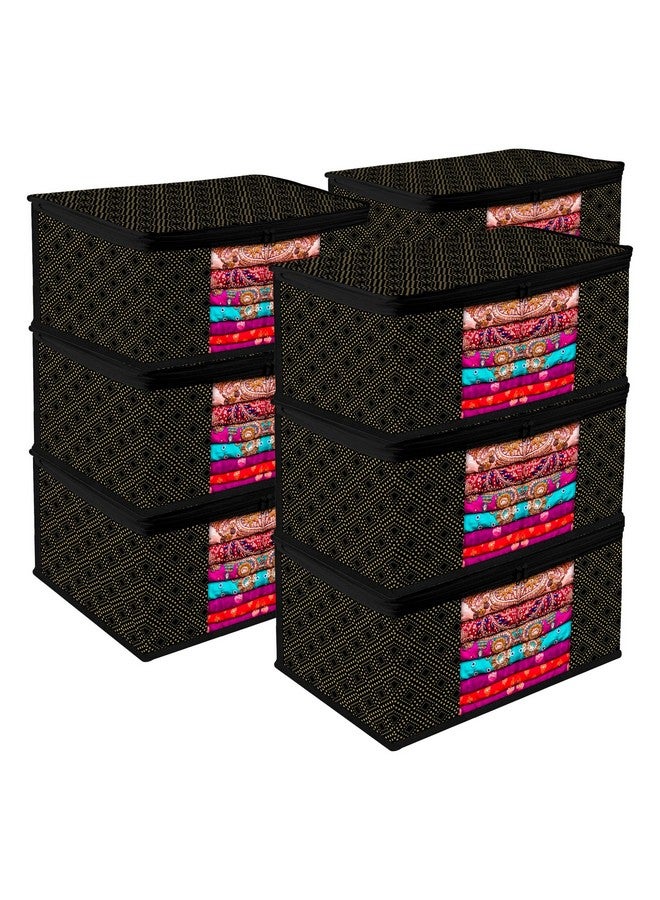 Kuber Industries Non Woven Saree Storage Bag | Clothes Storage Bag | Wardrobe Storage Bag | Cloth Storage Organizer | Visible Window Saree Bag | Golden Dot | 9 Inch | Pack of 9 | Black - Image 1
