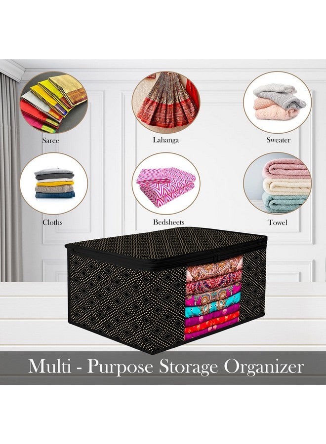 Kuber Industries Non Woven Saree Storage Bag | Clothes Storage Bag | Wardrobe Storage Bag | Cloth Storage Organizer | Visible Window Saree Bag | Golden Dot | 9 Inch | Pack of 9 | Black - Image 5