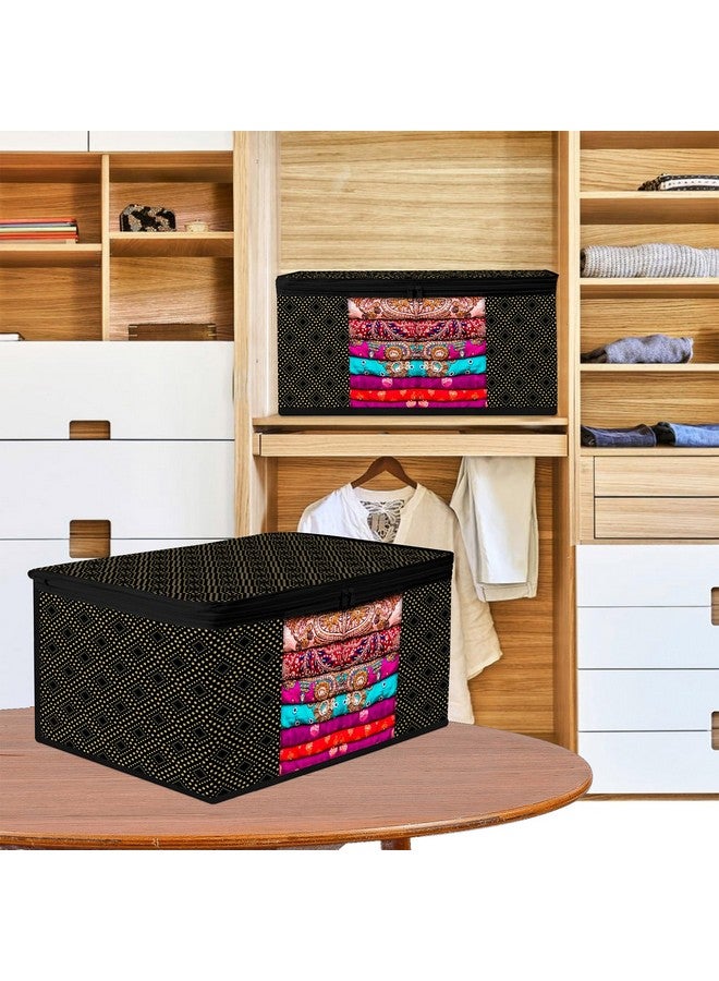 Kuber Industries Non Woven Saree Storage Bag | Clothes Storage Bag | Wardrobe Storage Bag | Cloth Storage Organizer | Visible Window Saree Bag | Golden Dot | 9 Inch | Pack of 9 | Black - Image 4