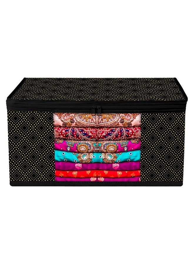 Kuber Industries Non Woven Saree Storage Bag | Clothes Storage Bag | Wardrobe Storage Bag | Cloth Storage Organizer | Visible Window Saree Bag | Golden Dot | 9 Inch | Pack of 9 | Black - Image 2