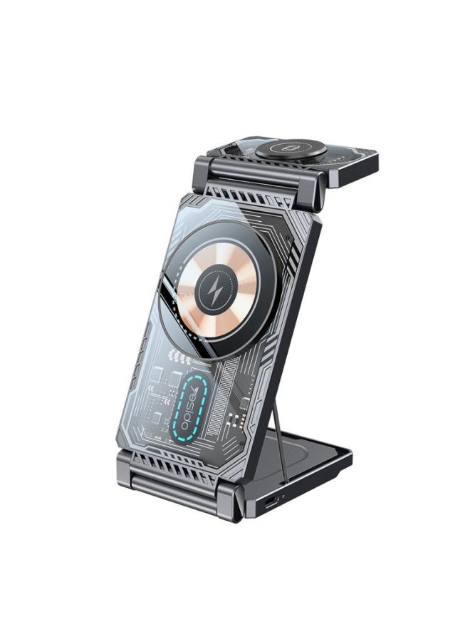 يسيدو محطة شحن لاسلكية مغناطيسية قابلة للطي 3 في 1 من Yesido DS25 (أسود) - Image 1