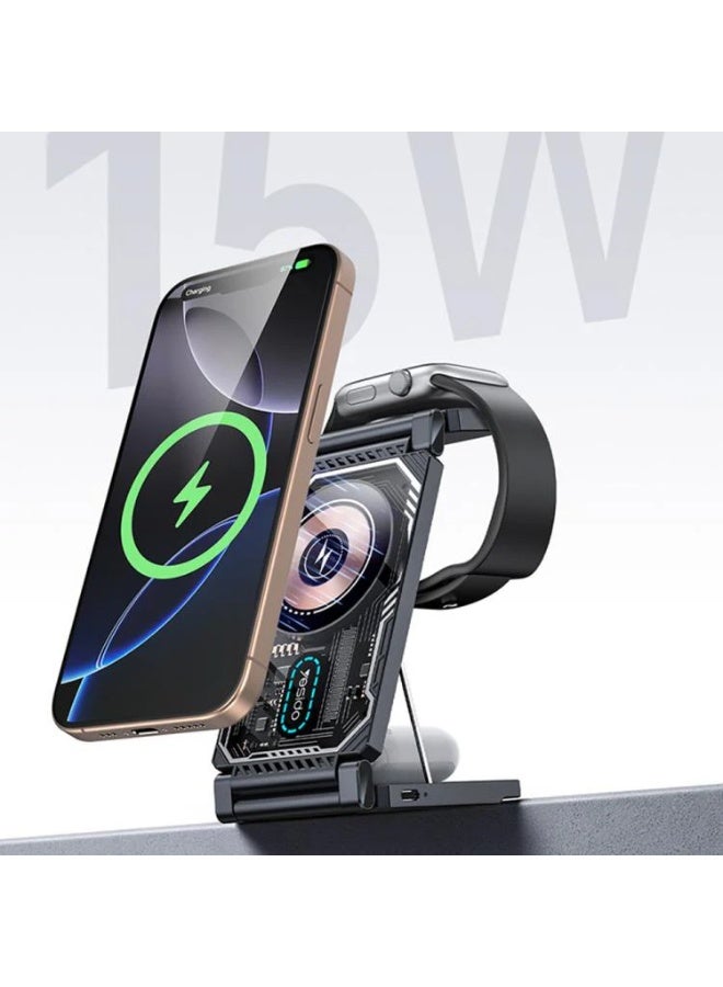 يسيدو محطة شحن لاسلكية مغناطيسية قابلة للطي 3 في 1 من Yesido DS25 (أسود) - Image 2