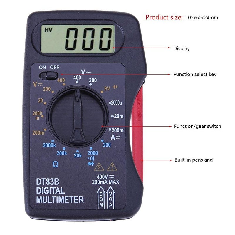 Multimeter DT83B Pocket Digital Ammeter Voltmete DC/AC Ohm Meter Tester Electrical Instruments Mini Thin Multimeter - Image 3