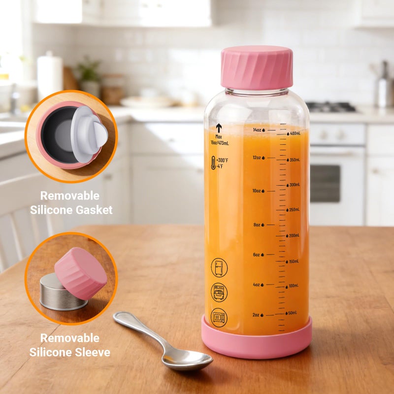 Luxfuel 16 oz Glass Juice Bottles with Lids, 4 Pack Borosilicate Glass Bottles with Stainless Steel Lid - Reusable, BPA-Free for Juicing, Smoothies, Infused Water & Protein Drinks, Leakproof, Clear - Image 3