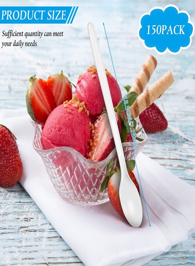 Romooa 150 Pieces White Plastic Sundae Spoons 7.2 Inch Disposable Utensils Ice Cream Spoons with Long Handle for Milkshakes, Tea and Floats, Stirring Cocktails and Tall Iced Beverages - Image 2