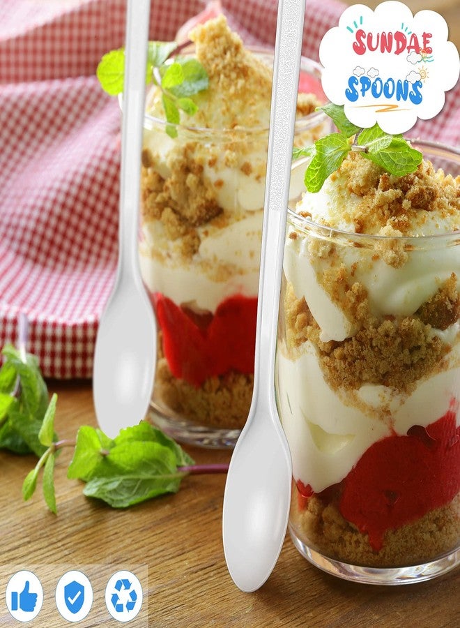 Romooa 150 Pieces White Plastic Sundae Spoons 7.2 Inch Disposable Utensils Ice Cream Spoons with Long Handle for Milkshakes, Tea and Floats, Stirring Cocktails and Tall Iced Beverages - Image 4