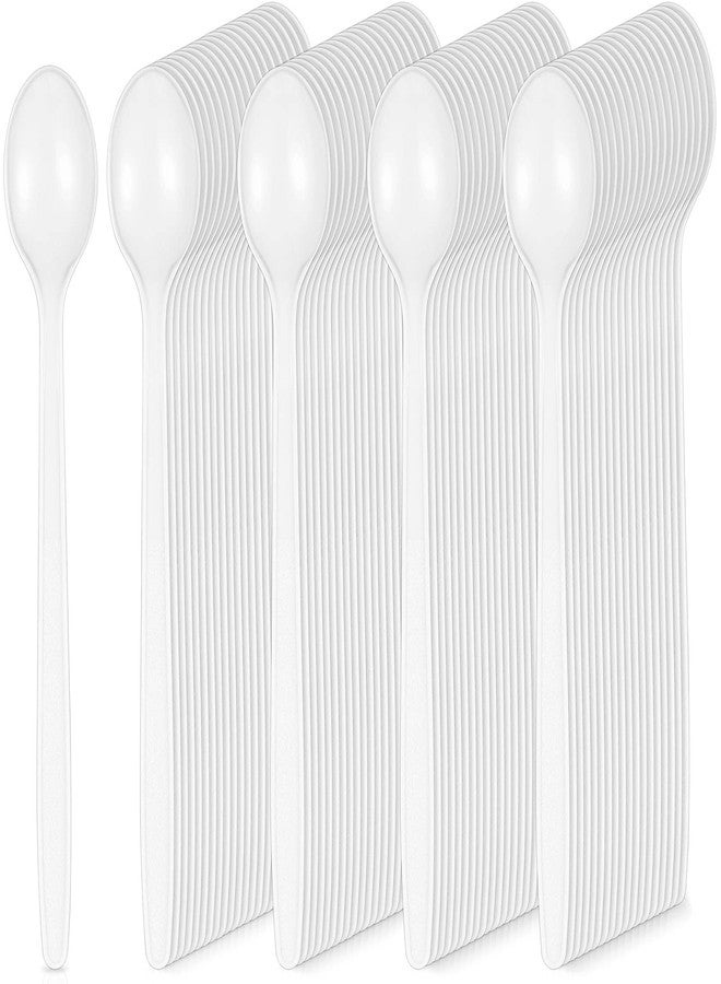 Romooa 150 Pieces White Plastic Sundae Spoons 7.2 Inch Disposable Utensils Ice Cream Spoons with Long Handle for Milkshakes, Tea and Floats, Stirring Cocktails and Tall Iced Beverages - Image 1