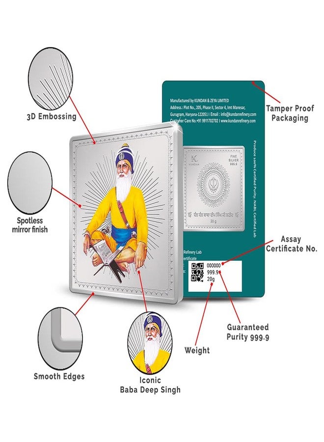 Kundan 20gm (999.9) Baba Deep Singh Silver Colour Bar - Image 3