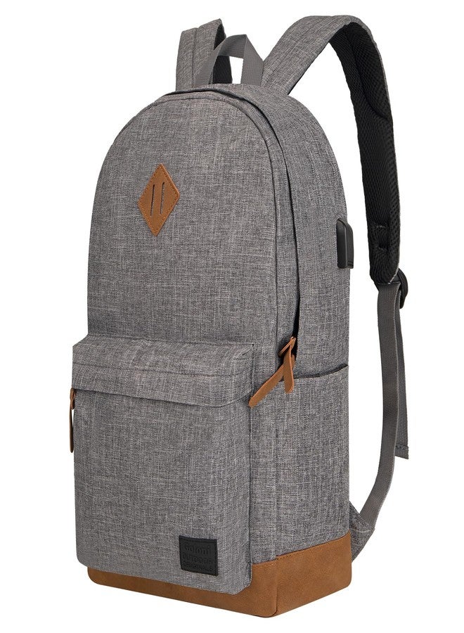 Goloni Classic Backpack with USB Charging Port,Water Resistant Travel Backpack for Men & Women,Laptop Backpack, Grey, 17.3inch - Image 1