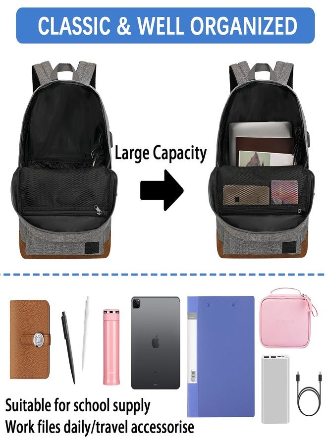 Goloni Classic Backpack with USB Charging Port,Water Resistant Travel Backpack for Men & Women,Laptop Backpack, Grey, 17.3inch - Image 5