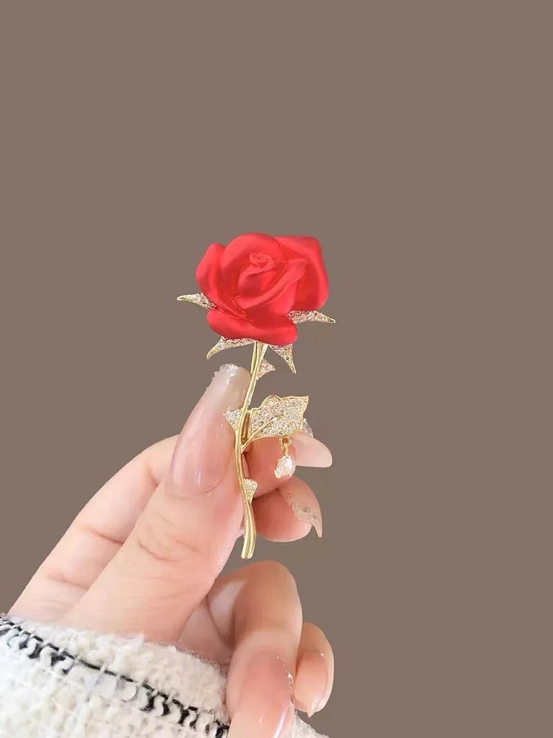 Golden Red Flower Brooch