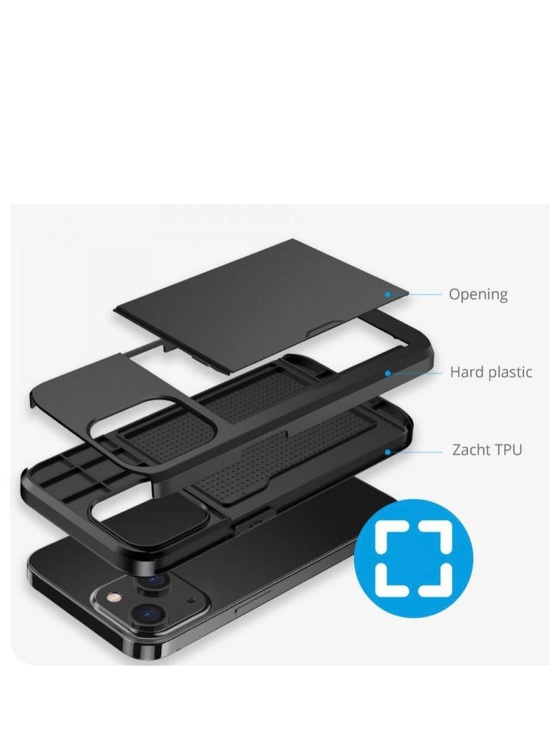 GULFLINK iPhone 15 Plus Case with Card Holder Heavy Duty Dual Layer Hidden Card Slot Slim Wallet case Black - Image 4