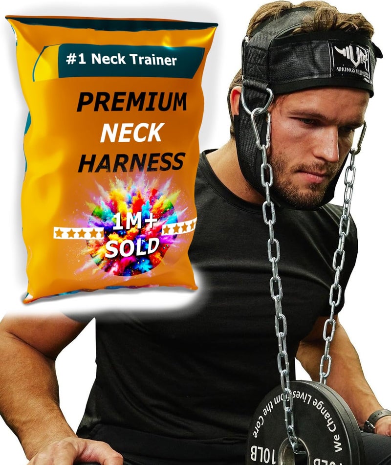 Vikingstrength Neck Harness Padded Strength Trainer- Premium Quality for Neck Curls and Training. Head Exerciser for Sports and Fitness, D ring + V-Strength Workout App - Image 1