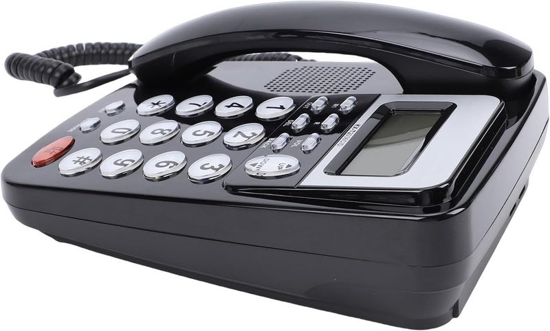 fosa Desk Phone Large Capacity Storage Caller ID Display Corded Landline Telephone, Plug and Play for Home and Work, ABS Material (Black) - Image 1