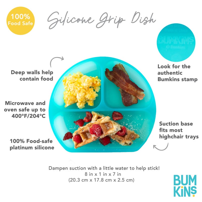 Bumkins Toddler and Baby Suction Plate, Silicone Divided Grip Dish for Babies and Kids, Baby Led Weaning, Children Feeding Supplies, Non Skid Sticky Bottom, Ages 6 Months Up, Pink Jelly - Image 5