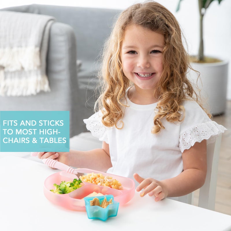 Bumkins Toddler and Baby Suction Plate, Silicone Divided Grip Dish for Babies and Kids, Baby Led Weaning, Children Feeding Supplies, Non Skid Sticky Bottom, Ages 6 Months Up, Pink Jelly - Image 3