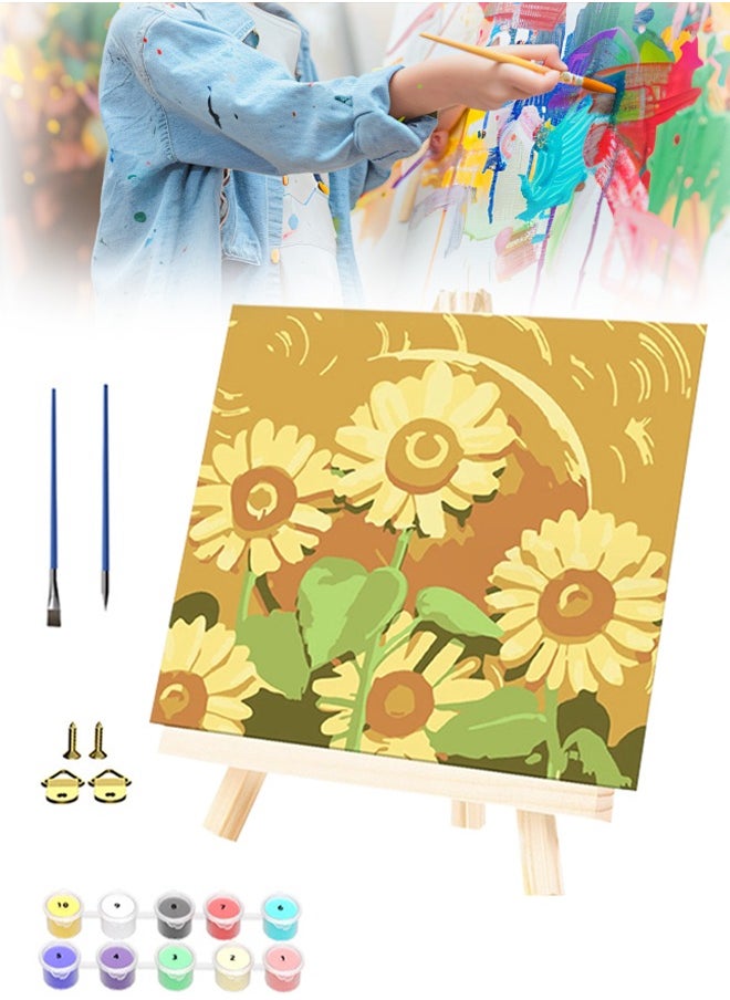 Generic Kids Painting by Numbers Set Beginners Filled Canvas Flowers DIY Acrylic Painting by Numbers Canvas Frame Children Colorful Painting Toys for Baby Shower, Classroom Activities, Birthday Gifts 8 x 8 Inch  - Image 1