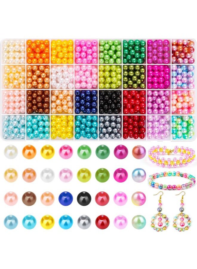 Jollidecor Pearl Beads for Jewelry Making, 8MM 32Colors Round Pearls Beads with Holes, 1000Pcs Handcrafted Colorful Loose Spacer Beads Small Filler Beads for DIY Craft Bracelet Necklace Earrings Jewelry Making - Image 1