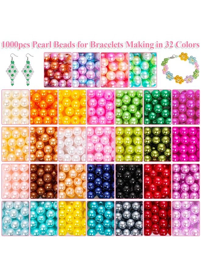 Jollidecor Pearl Beads for Jewelry Making, 8MM 32Colors Round Pearls Beads with Holes, 1000Pcs Handcrafted Colorful Loose Spacer Beads Small Filler Beads for DIY Craft Bracelet Necklace Earrings Jewelry Making - Image 3
