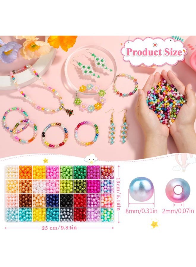 Jollidecor Pearl Beads for Jewelry Making, 8MM 32Colors Round Pearls Beads with Holes, 1000Pcs Handcrafted Colorful Loose Spacer Beads Small Filler Beads for DIY Craft Bracelet Necklace Earrings Jewelry Making - Image 2