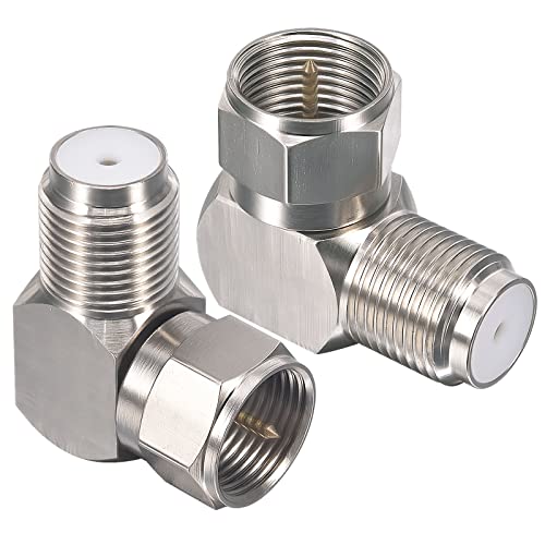 onelinkmore RG6 Coax Cable Extender Connector Upgraded F Type Adapter Coaxial Cable Right Angle Connector Male to Female Quick Adapter for Tight Corner Wall Mounted, TV Cables 90 Degree Pack of 2 - Image 1