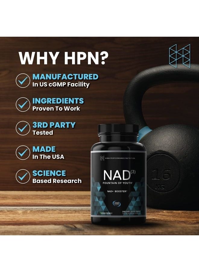 HPN - مكملات NAD3 NAD+ Booster | حجم إضافي لإمدادات 4 أشهر | مثبتة سريريًا ومختبرة بشكل مستقل - إصلاح التمثيل الغذائي | 311 مجم لكل وجبة - 240 كبسولة - Image 1