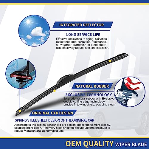ANRDDO 3 Wipers Factory Replacement For 2011-2021 2022 2023 Dodge Durango 2011-2013 Jeep Grand Cherokee Original Equipment Windshield Wiper Blades Set 22"+21"+12" (Set of 3) U/J HOOK - Image 4