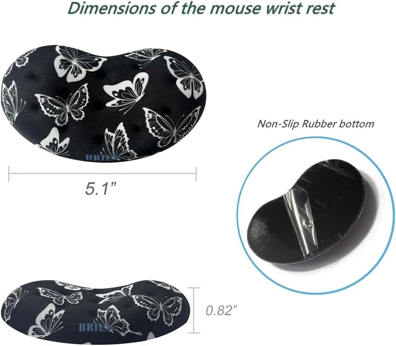 BRILA Ergonomic Memory Foam Mouse Wrist Rest Support Pad Cushion for Computer, Laptop, Office Work, PC Gaming - Massage Holes Design - Wrist Pain Relief (Butterflies Mouse Wrist Rest) - Image 3