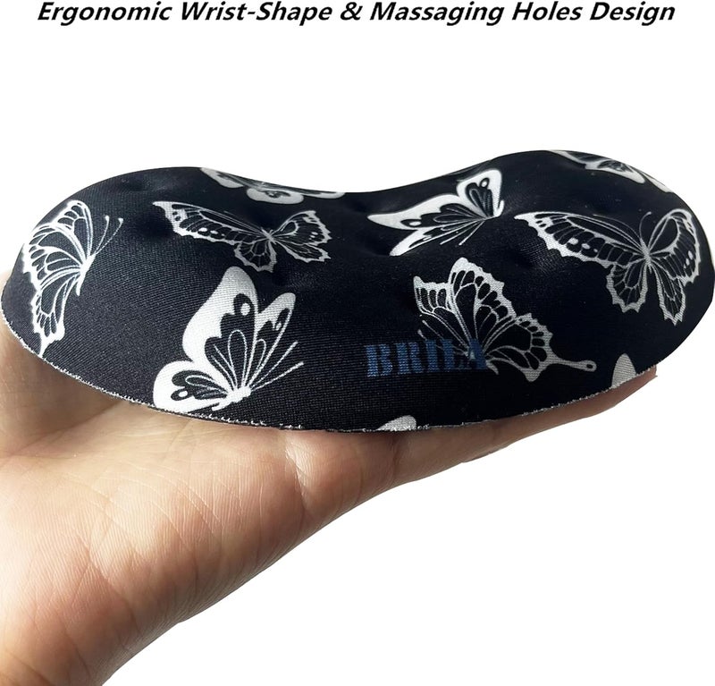 BRILA Ergonomic Memory Foam Mouse Wrist Rest Support Pad Cushion for Computer, Laptop, Office Work, PC Gaming - Massage Holes Design - Wrist Pain Relief (Butterflies Mouse Wrist Rest) - Image 4