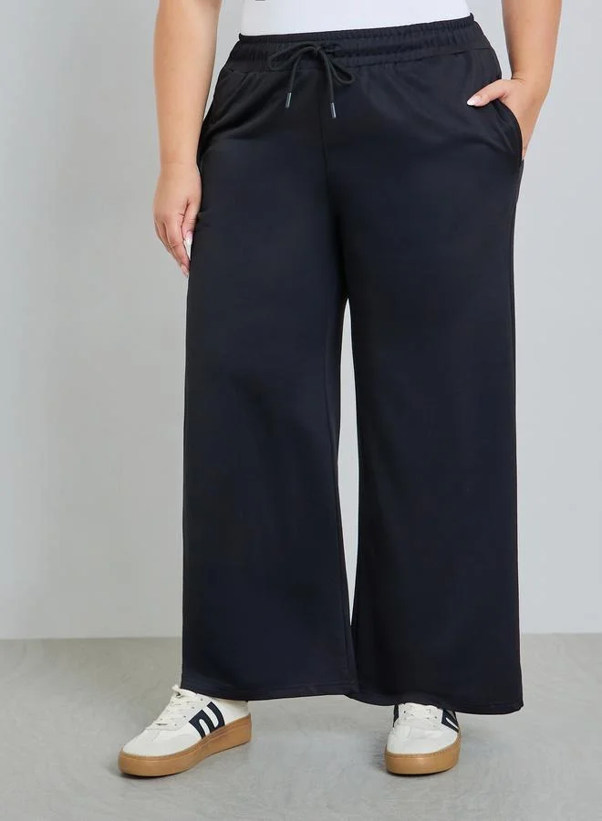 Styli Plus Size Black Wide Leg Joggers