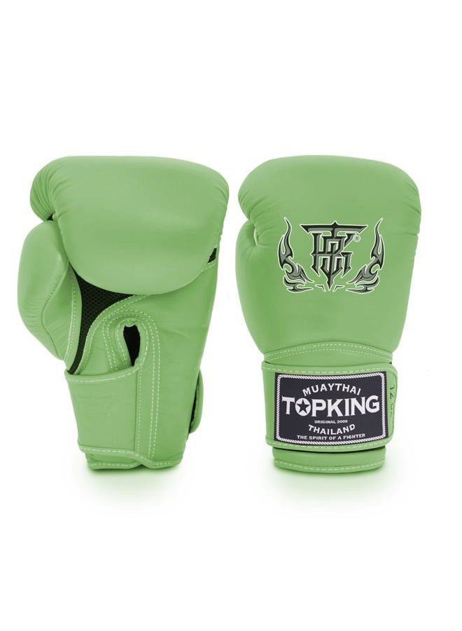 TOP KING Boxing Super Air Breathable Leather Gloves Muay Thai Gloves for Training or Sparring - Green, 14oz - Image 1