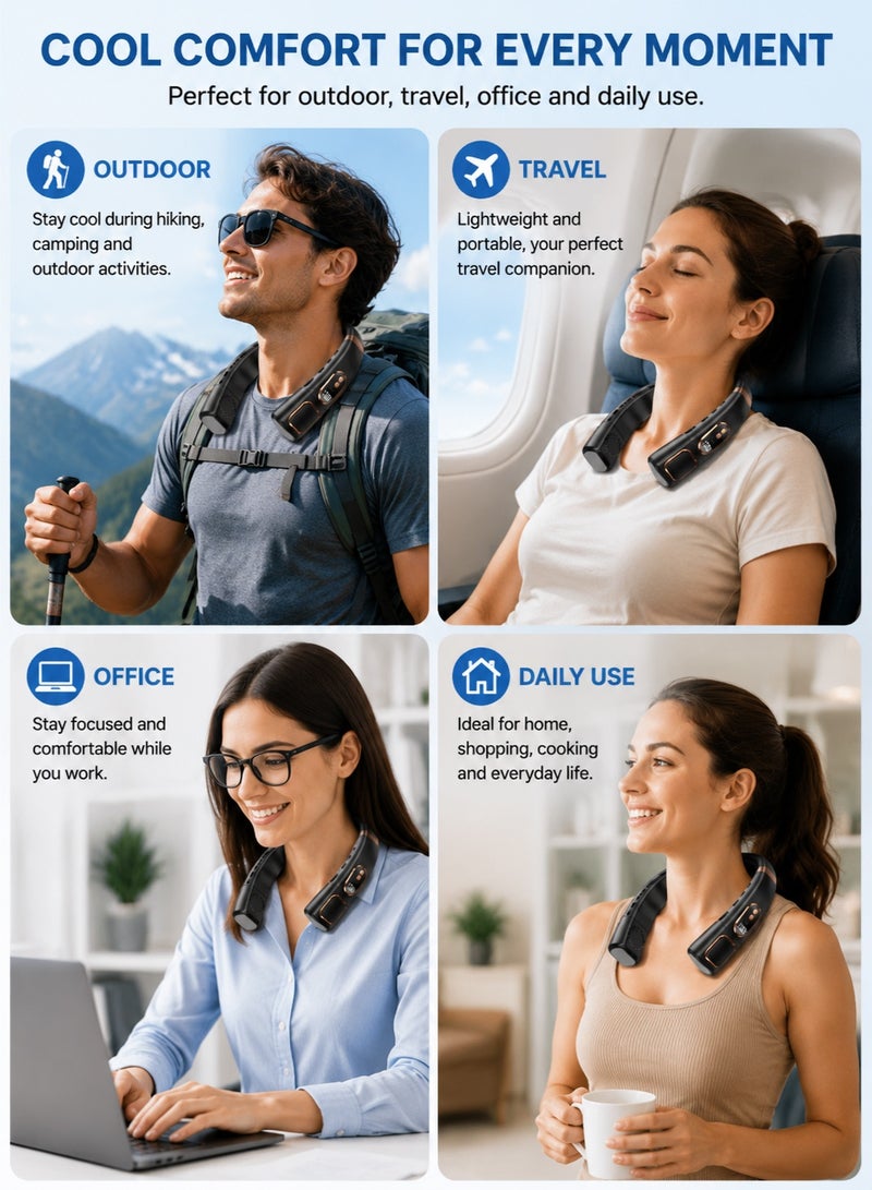 Macaiiroos مروحة رقبة محمولة قابلة للشحن عبر USB بدون شفرات، مروحة تبريد تُلبس حول الرقبة بدون استخدام اليدين، بثلاث سرعات، مروحة صامتة للحرارة الشديدة والسفر والأنشطة الخارجية - Image 2