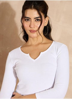 SASSAFRAS Ribbed Notch Neck Long Sleeve Top by Styli  - Image 4